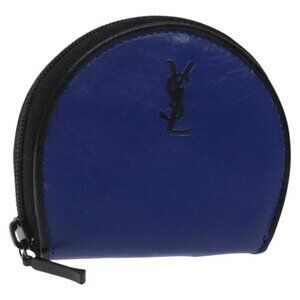 SAINT LAURENT Coin Purse Leather Blue Auth yk18081
